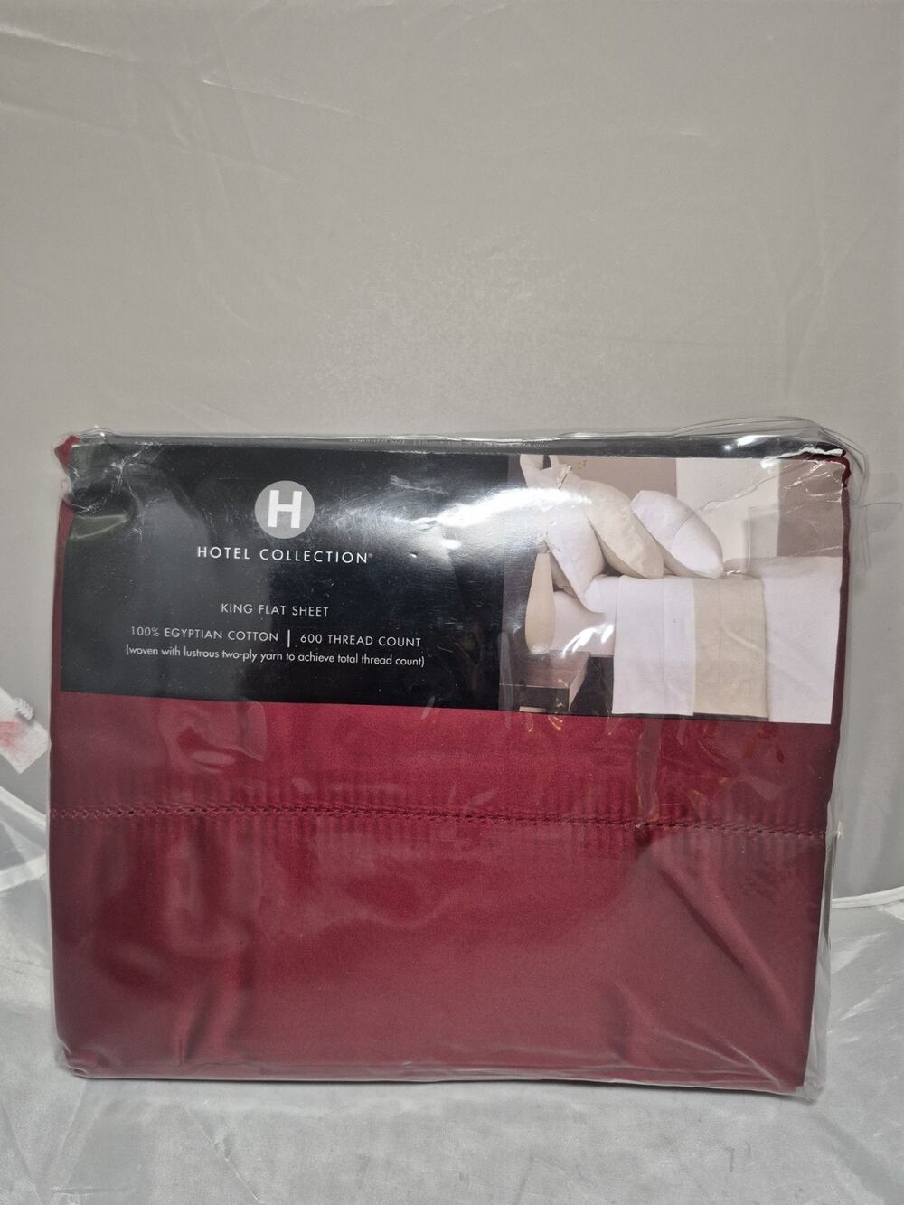💥 Hotel Collection King Flat Sheet 600 Thread Egyptian Cotton Burgundy Red Ts